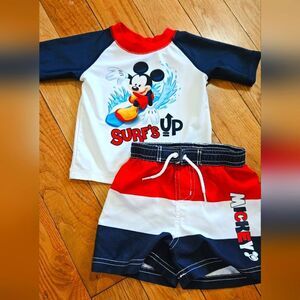 Disney Mickey Red and Blue Rashguard Swimwear Size 6-9 Months